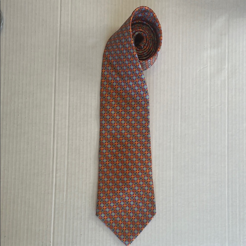 DION Vibrant Orange and Blue 100% Italian Silk Tie